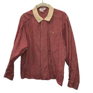 Calvin Klein Collection vintage 80s red ecru gingham check plaid full sl…